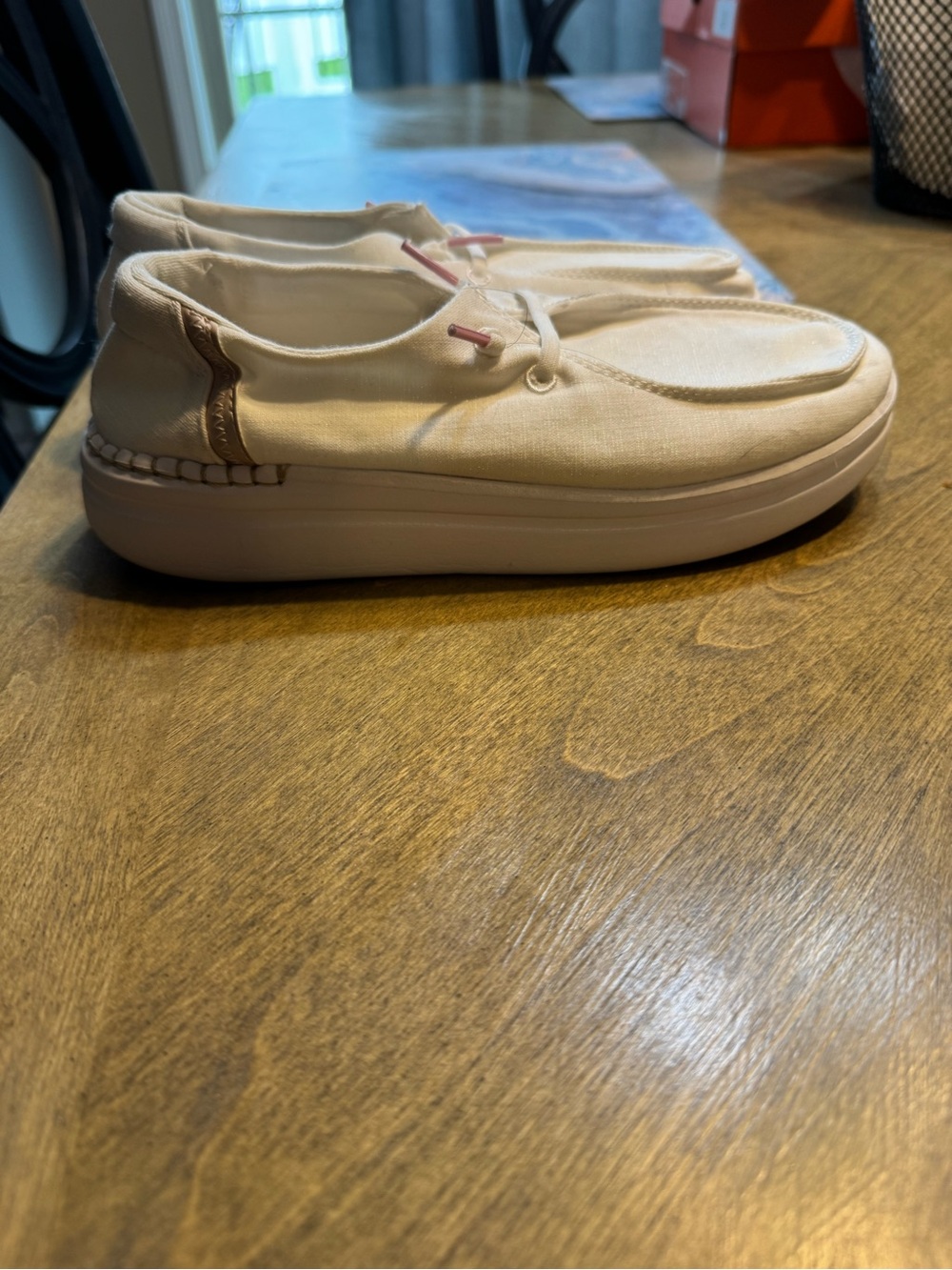 Hey Dude Women’s Slip-On Sneakers in Light Beige and White - Picture 2 of 7
